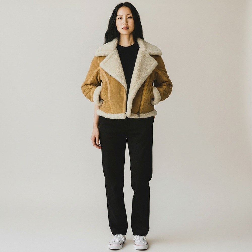 Adventure Bound Wilsons Vintage Cropped Shearling Leather Aviator Coat Small